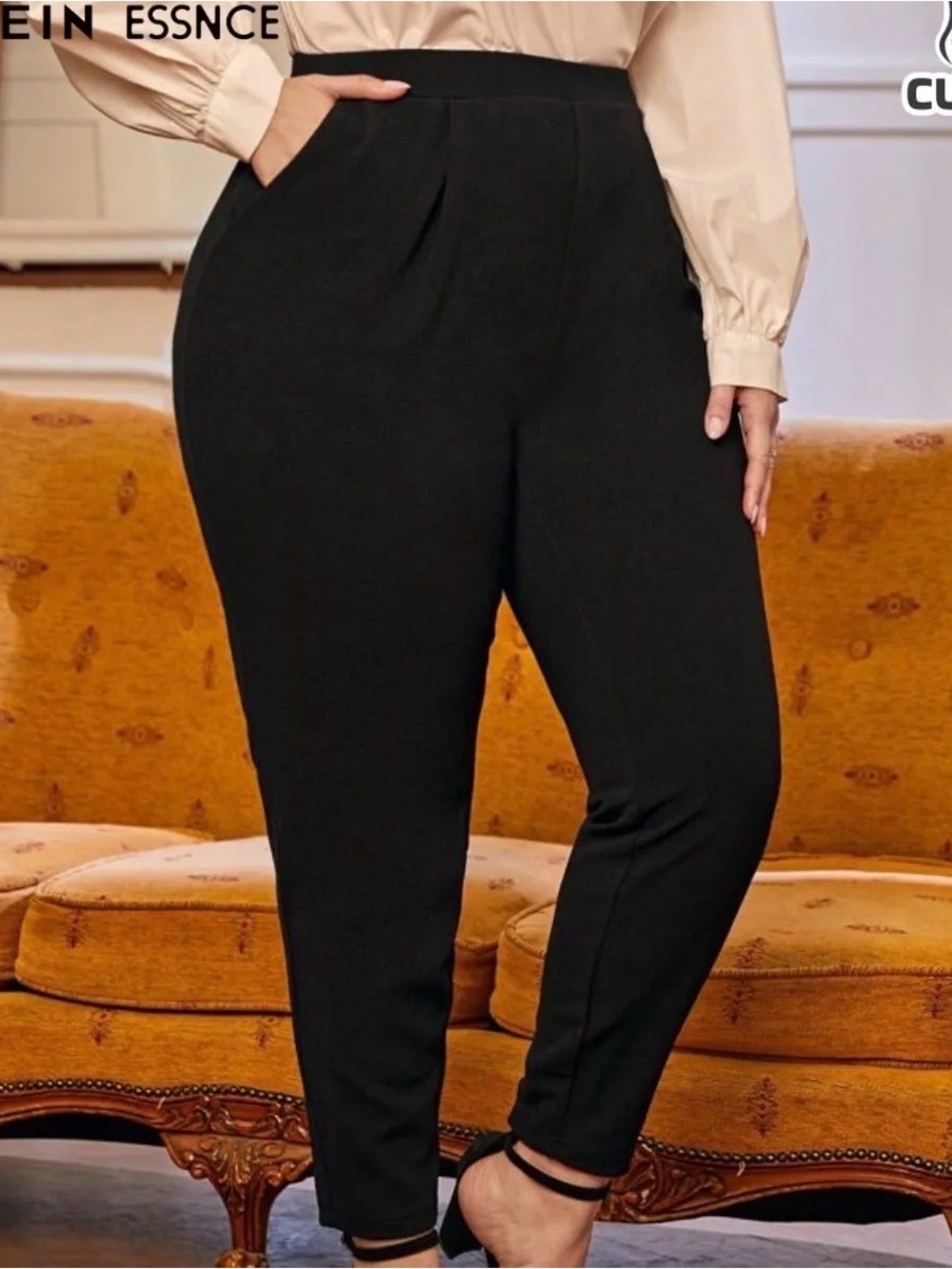 SHEIN Black High-Waist Cropped Tapered Pants